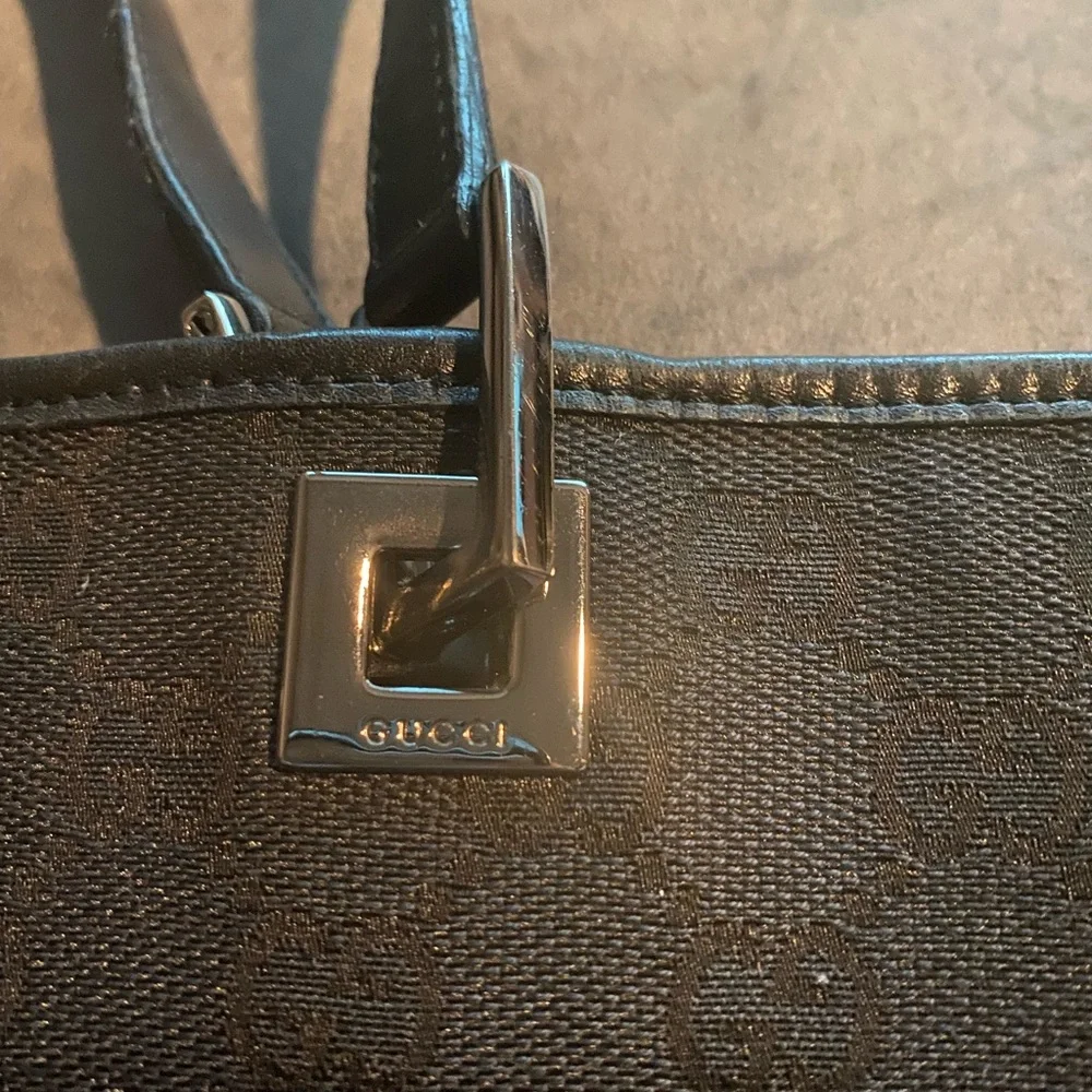 Gucci Monogram Leather/Canvas Tote Black - Picture 6 of 10